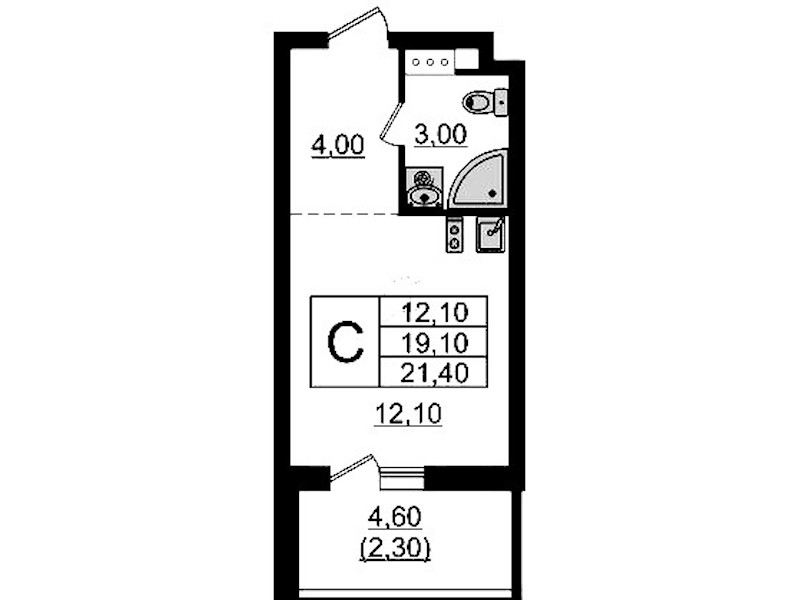Квартира студия 21.4 м², 4/9 эт., ЖК «А101 Лаголово»